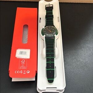 Swatch Watch Black and Green Striped Watch New Gent
